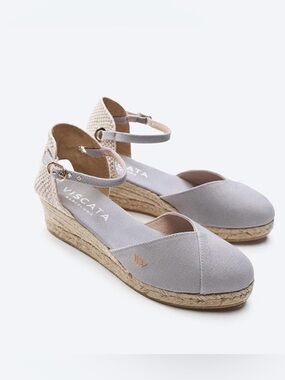 Viscata Women's Light Gray Canvas Espadrille Wedge with Ankle Strap